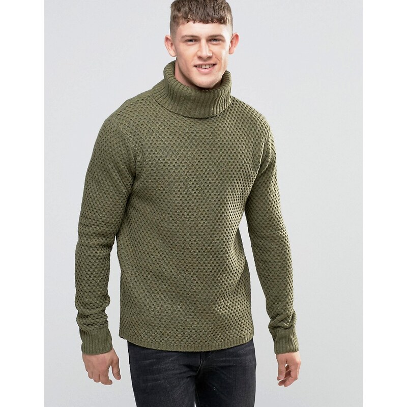 Bellfield - Pull col roulé en tricot épais avec ourlet arrondi - Vert