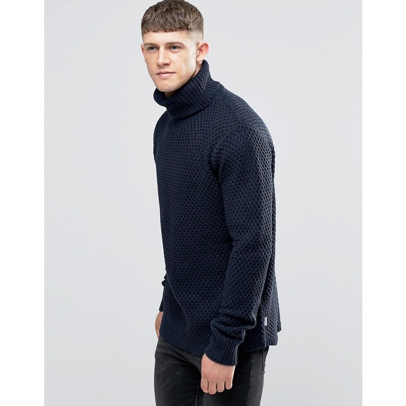 Bellfield - Pull col roulé en tricot épais avec ourlet arrondi - Bleu marine