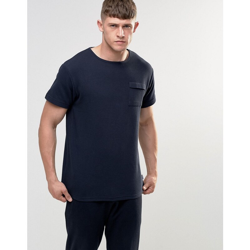 Bellfield - T-shirt à poche côtelée en ottoman - Bleu marine