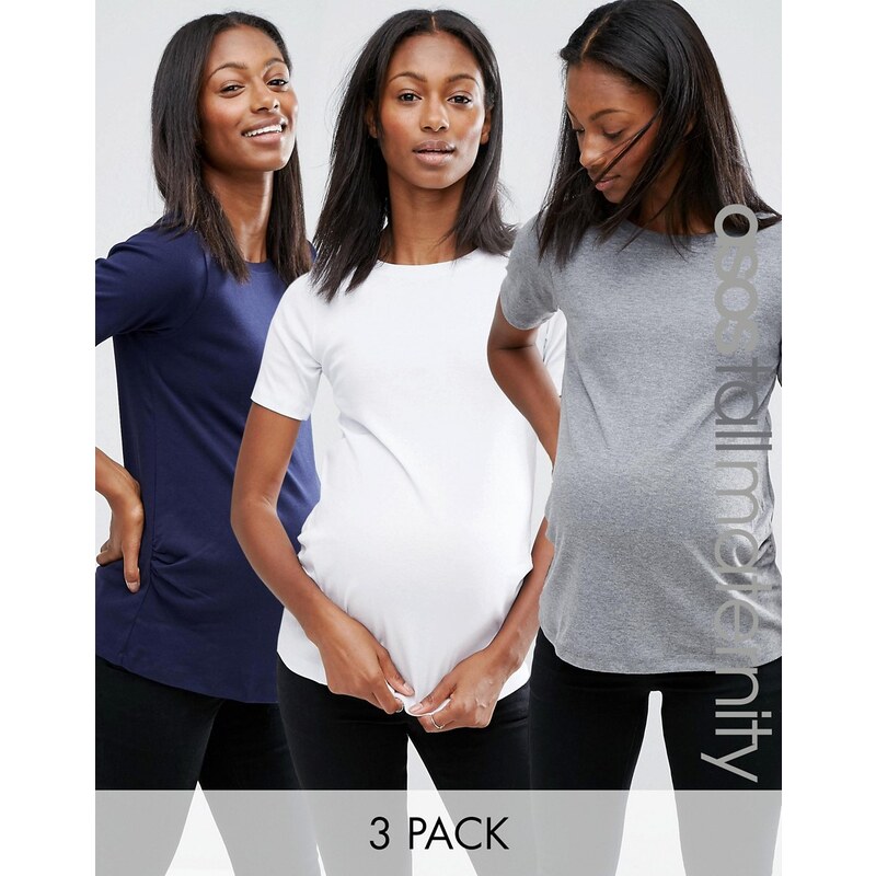 ASOS Maternity TALL - Lot de 3 tops ras du cou à manches courtes - Multi
