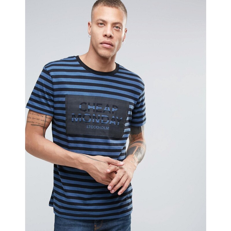 Cheap Monday - T-shirt rayé classique avec logo - Bleu marine - Bleu marine