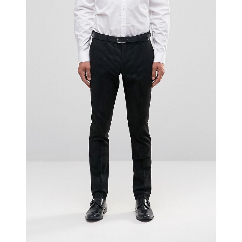 Selected Homme - Pantalon skinny stretch à fines rayures - Noir