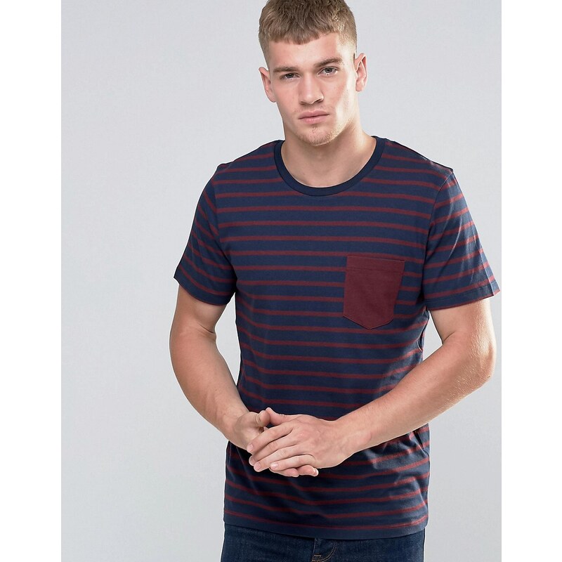 Jack & Jones - Core - T-shirt rayé avec poche contrastante - Rouge