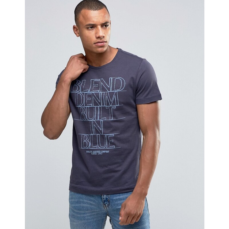 Blend - T-shirt cintré avec logo bleu intégré - Gris débène - Gris
