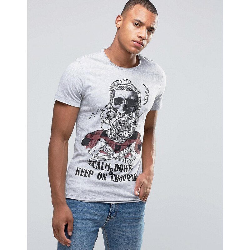 Blend - Lumber - T-shirt cintré motif tête de mort - Taupe mélangé - Gris