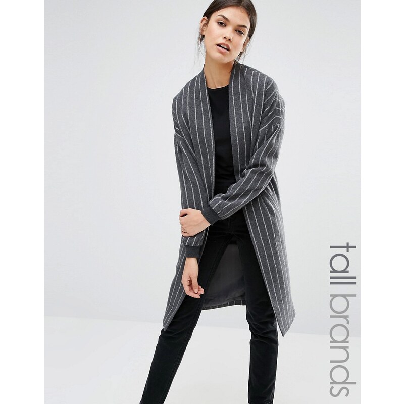 Noisy May Tall - Cardigan style manteau à fines rayures - Gris