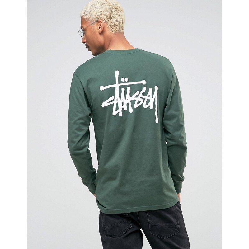 Stussy - T-shirt manches longues avec logo dans le dos - Vert