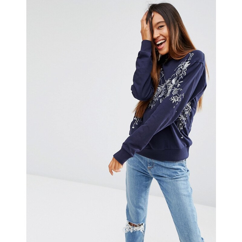ASOS - Sweat à broderies oiseaux style chinois - Multi
