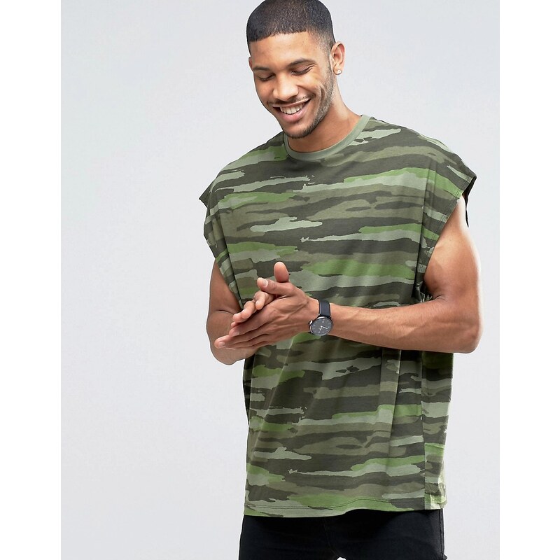 ASOS - T-shirt super oversize en jersey épais à motif camouflage effet délavé neige - Vert