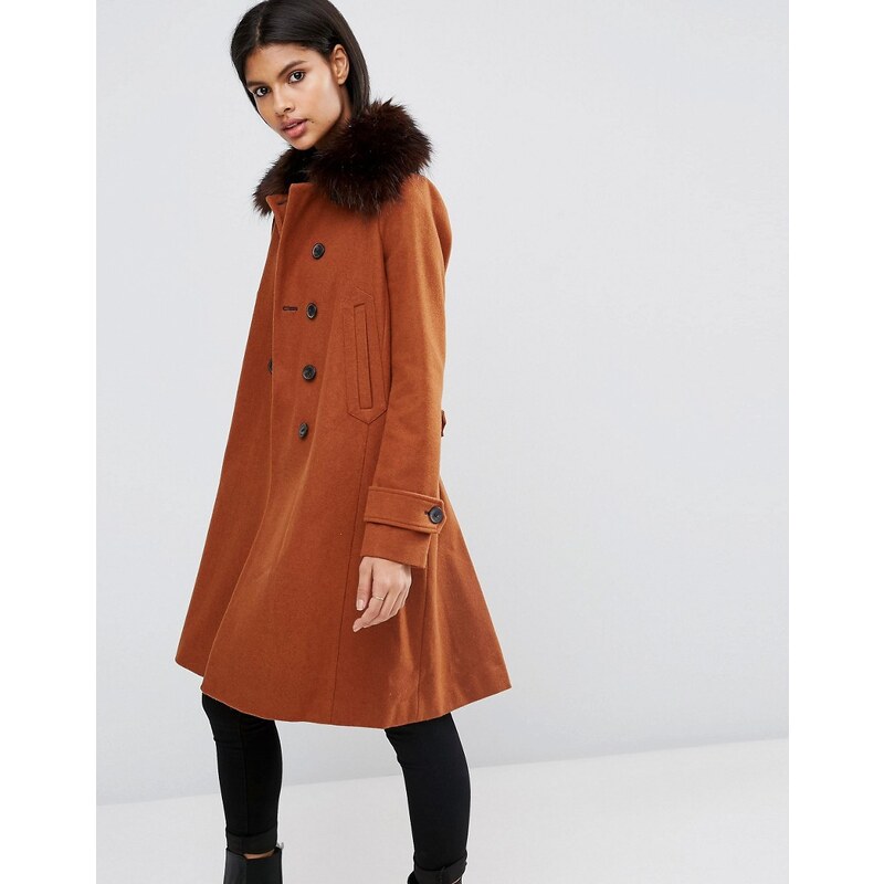 ASOS - Manteau en laine mélangée avec détails militaires et bordure en fourrure - Orange