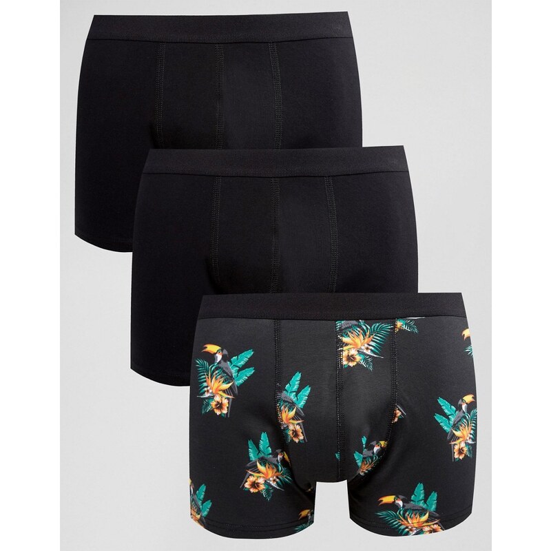 ASOS - Lot de 3 boxers avec imprimé floral toucan - Noir