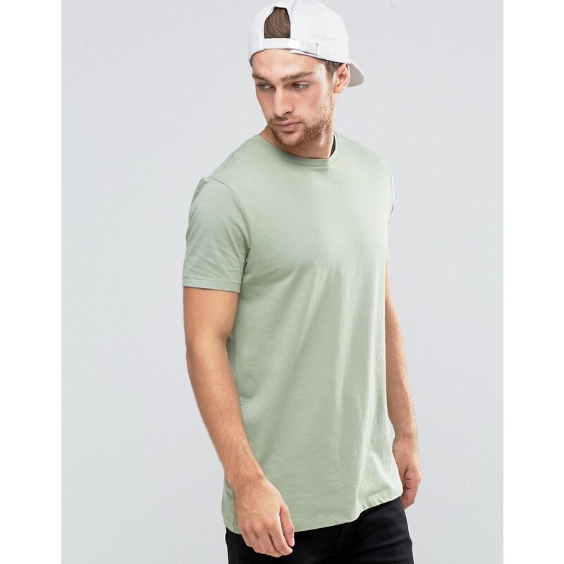 ASOS - T-shirt ras de cou long - Vert - Vert