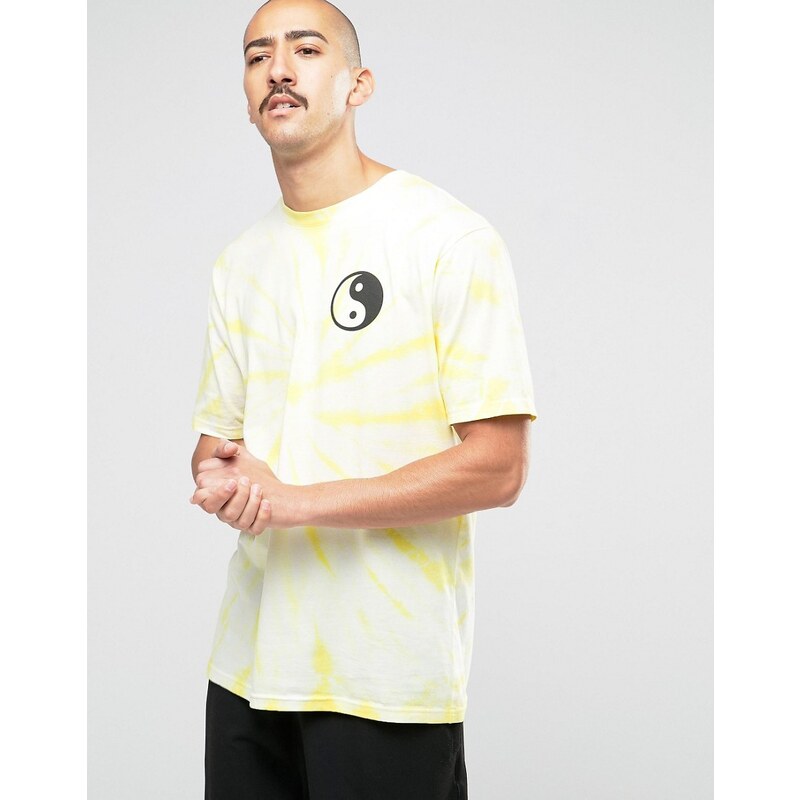 Weekday - Frank - T-shirt manches courtes allongées effet tye-dye et imprimé - Jaune