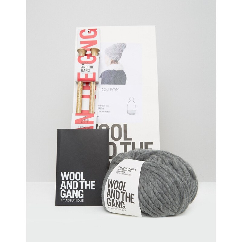 Wool and the Gang Wool & The Gang - Zion Lion - Kit bonnet à pompon à faire soi-même - Gris