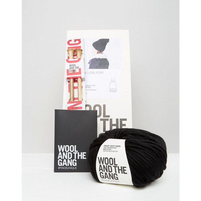 Wool and the Gang Wool & The Gang - Zion Lion - Kit bonnet à pompon à faire soi-même - Noir