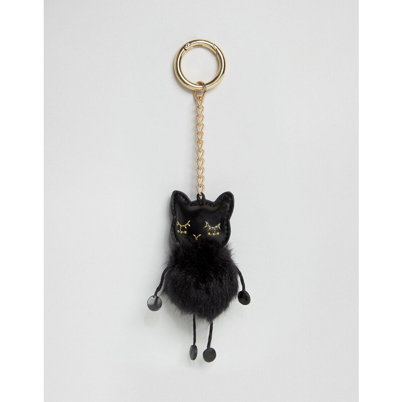 ASOS - Porte-clés à pompons chat - Noir