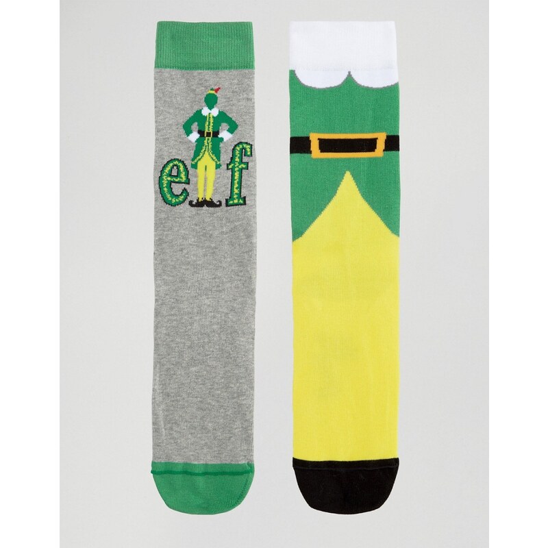 ASOS - Lot de 2 paires de chaussettes de Noël motif elfes - Multi