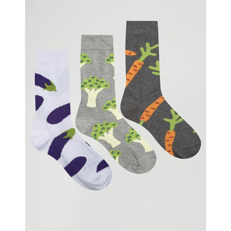 ASOS - Lot de 3 paires de chaussettes motif légumes - Multi