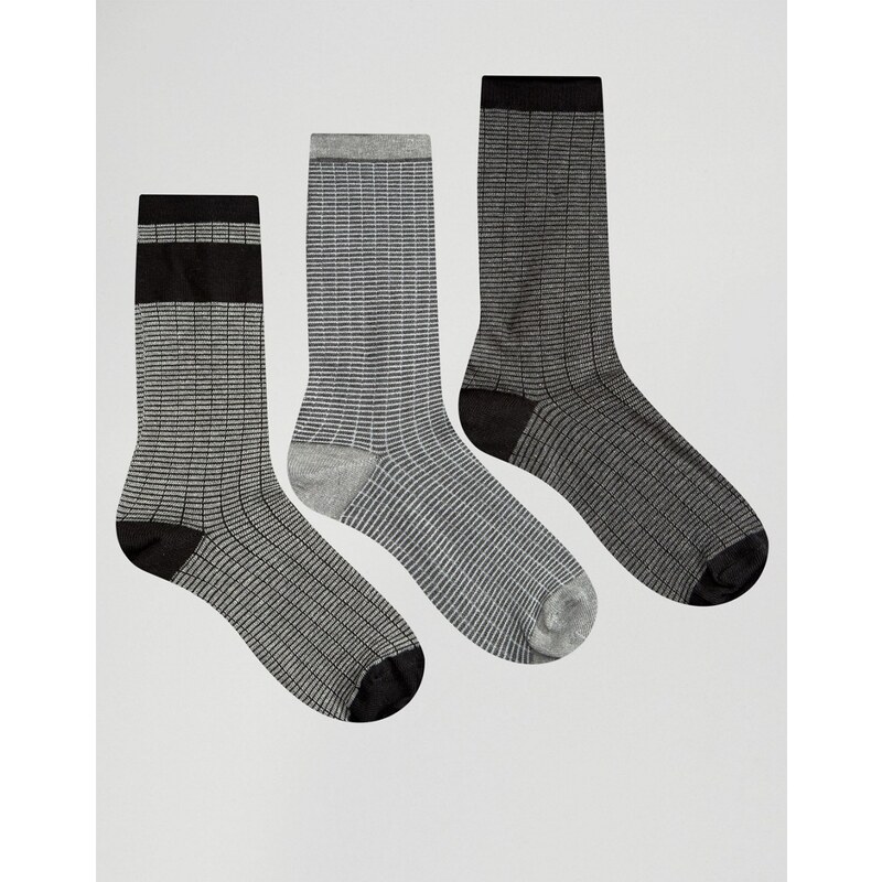 ASOS - Lot de 3 paires de chaussettes élégantes à motif grille et haut roulé - Gris