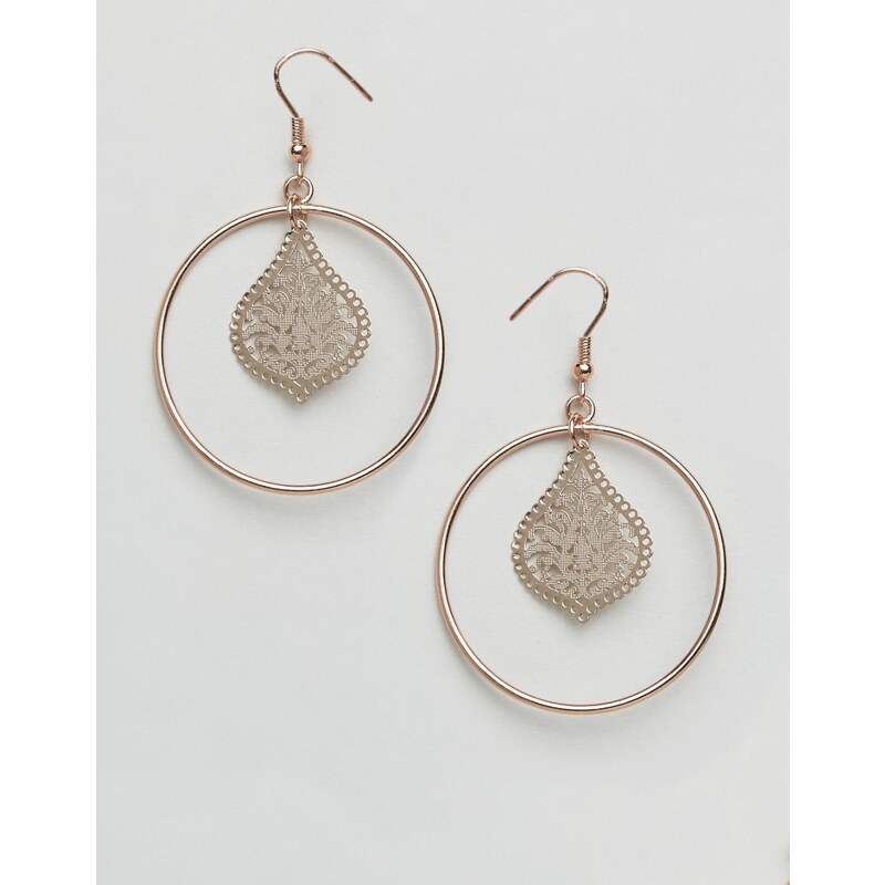 Nylon - Pendants d'oreilles anneaux filigranés en plaqué or rose - Doré