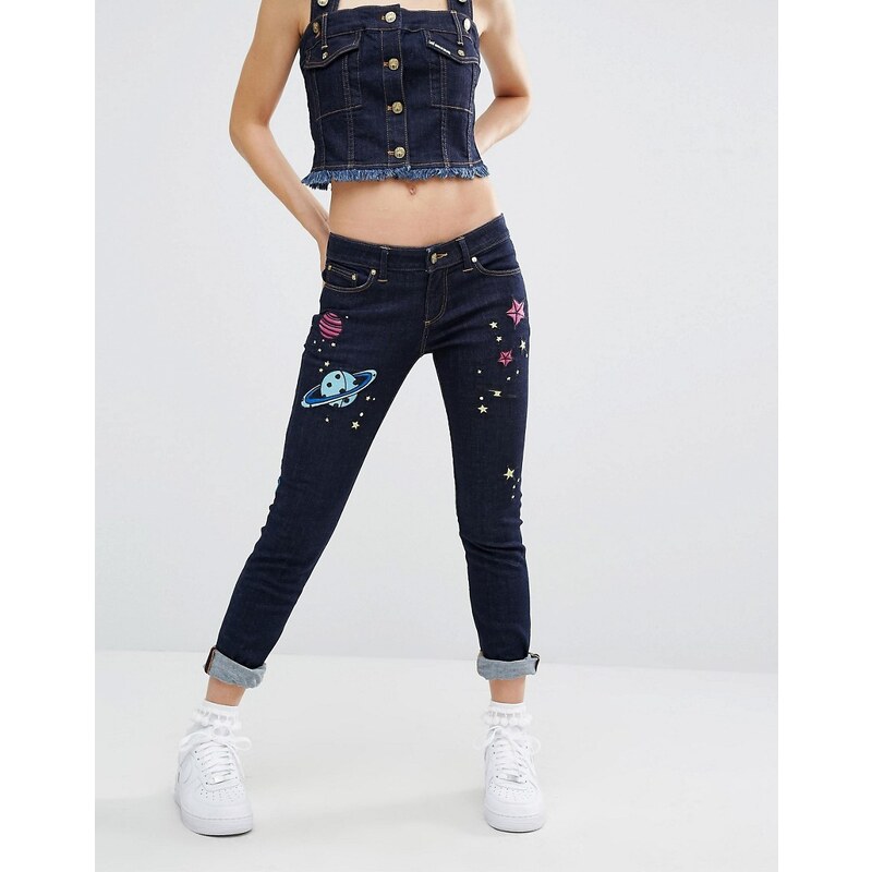 House of Holland x Lee - Jean skinny taille mi-haute avec broderie galaxie - Bleu