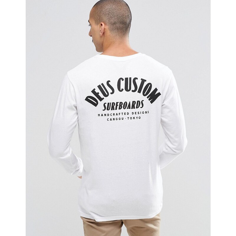 Deus Ex Machina - T-shirt manches longues avec imprimé surf au dos - Blanc