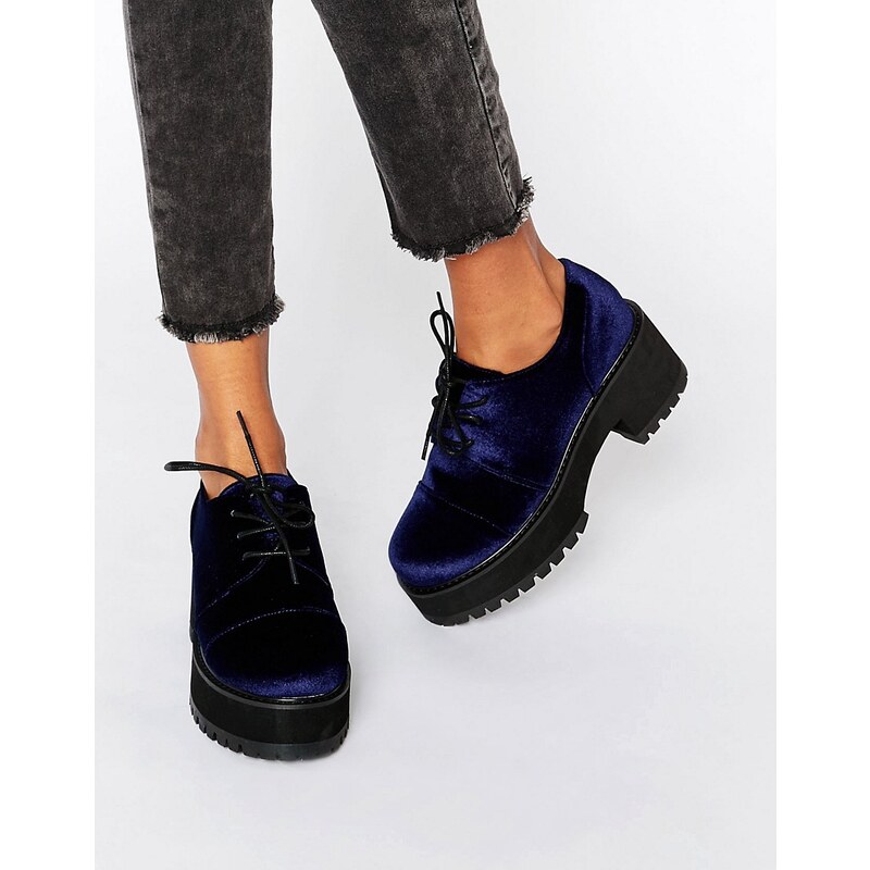 ASOS - OBACA - Grosses chaussures en velours et à lacets - Bleu marine
