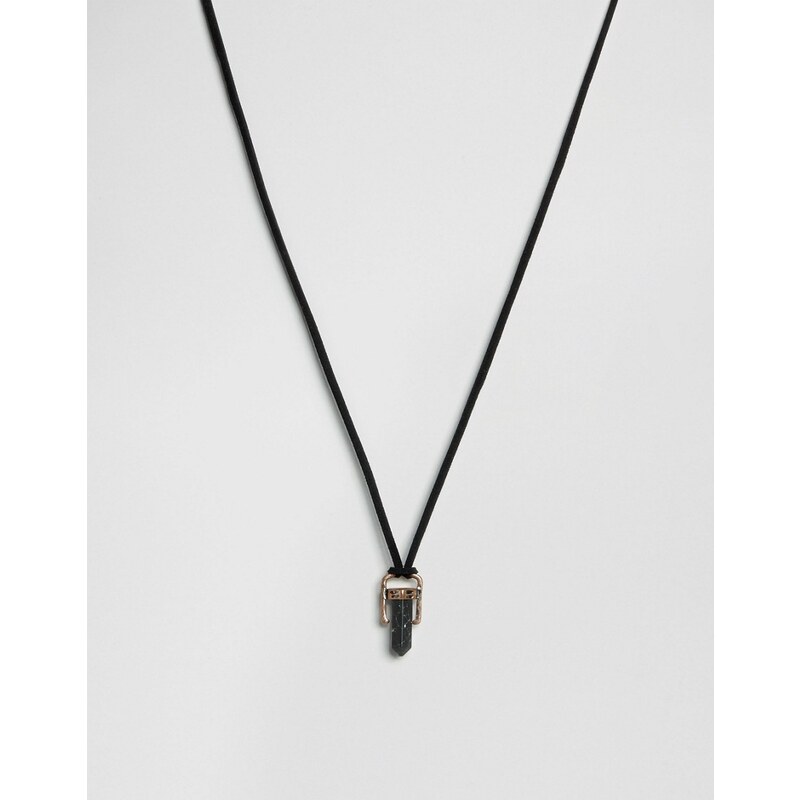 Icon Brand - Collier avec pendentif pierre et cordelette en daim - Noir