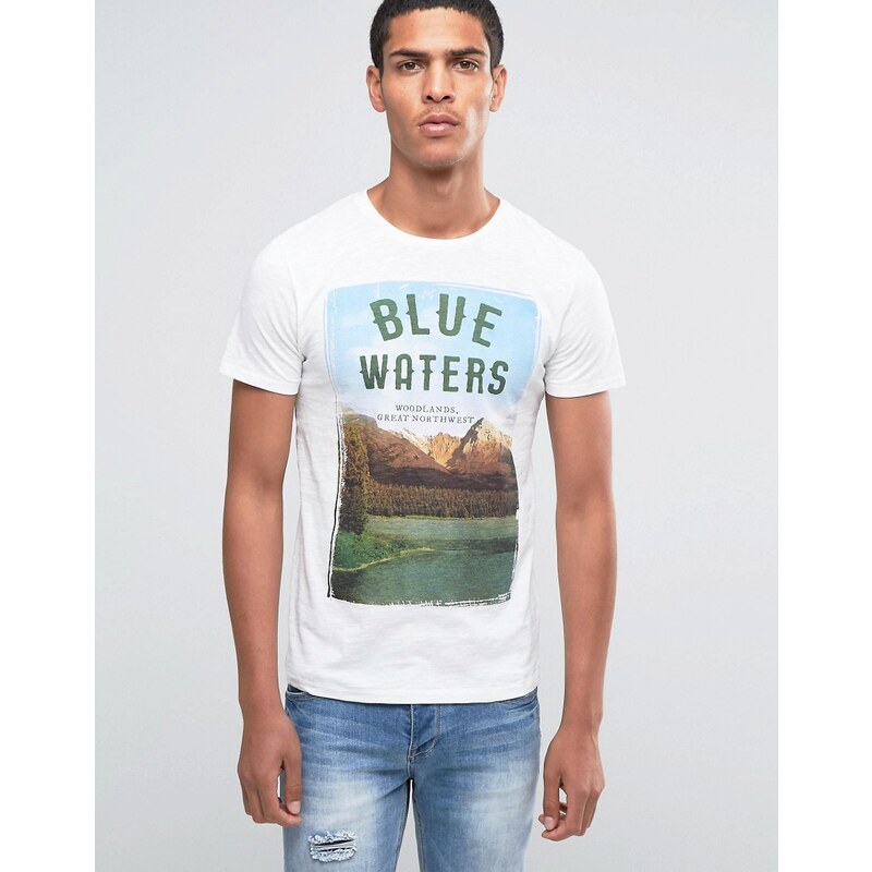 Esprit - T-shirt ras de cou à imprimé forestier - Blanc