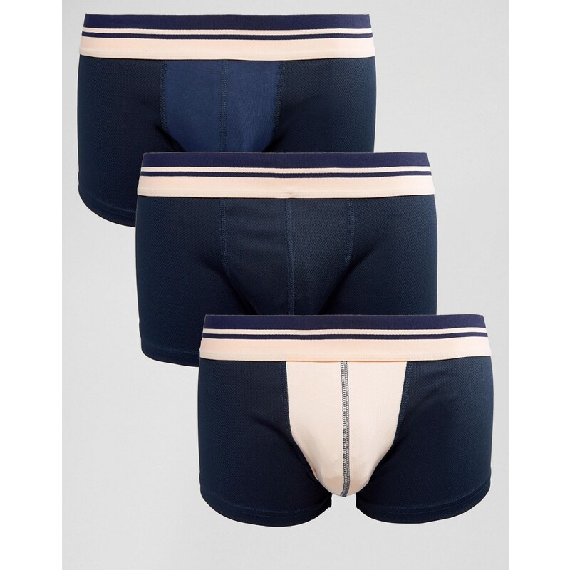 ASOS - Lot de 3 boxers taille basse en tulle avec taille rayée - Bleu marine - Bleu marine