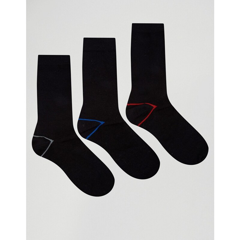 Ciao Italy - Lot de 3 paires de chaussettes en coton de modal avec doublure contrastante au talon - Noir