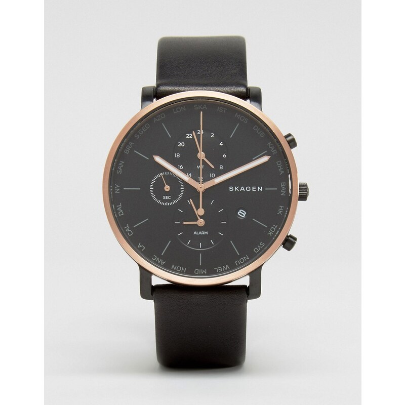 Skagen - Hagen SKW6300 - Montre chronographe à bracelet en cuir - Noir - Noir