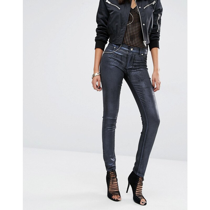 Versace Jeans - Jean skinny enduit métallisé à taille mi-haute - Bleu marine