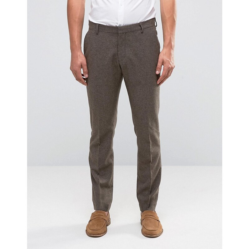 Selected Homme - Pantalon habillé slim en laine mélangée - Marron