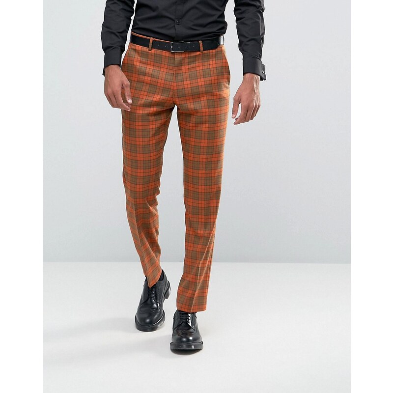 ASOS - Pantalon de costume slim - Carreaux rouille de couleur vive - Fauve