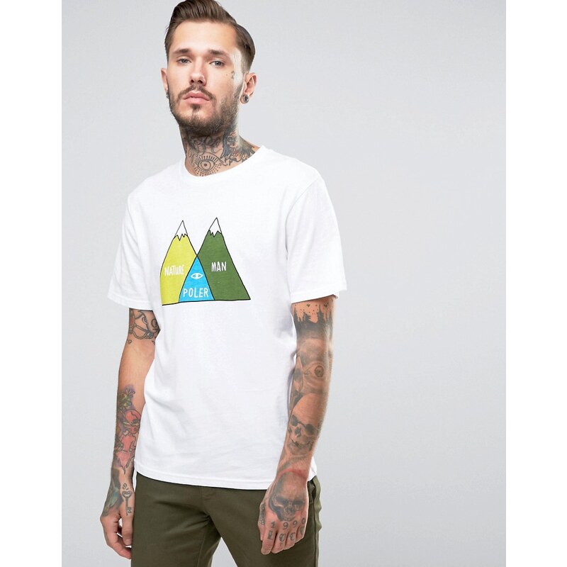 Poler - T-shirt à imprimé montagne - Blanc