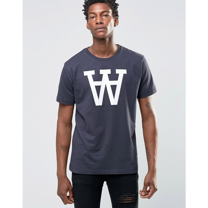Wood Wood - AA - T-shirt avec grand logo - Exclusif - Bleu marine