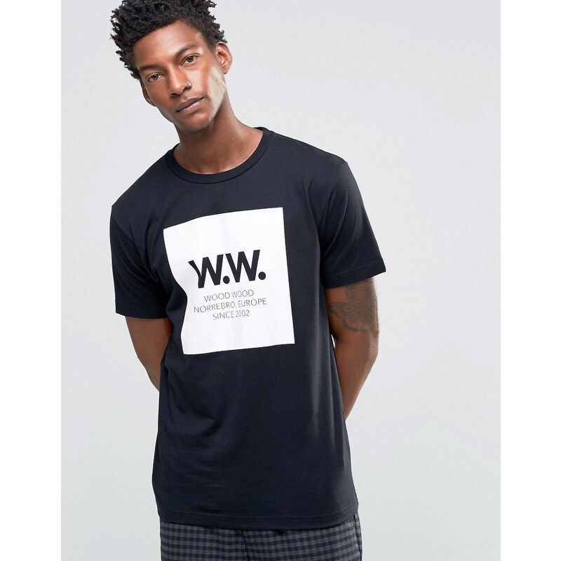 Wood Wood - T-shirt avec logo gros encadré - Exclusif - Noir