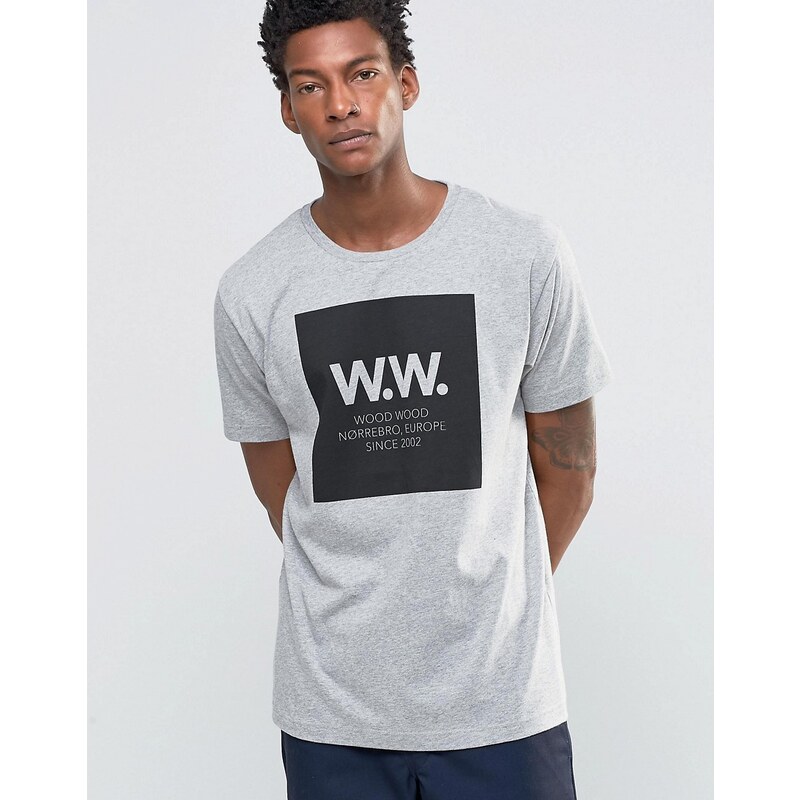 Wood Wood - T-shirt avec grand logo WW exclusivité ASOS - Gris