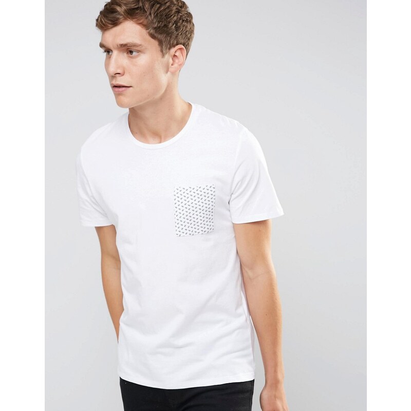 Selected Homme -T-shirt à poche contrastante - Blanc