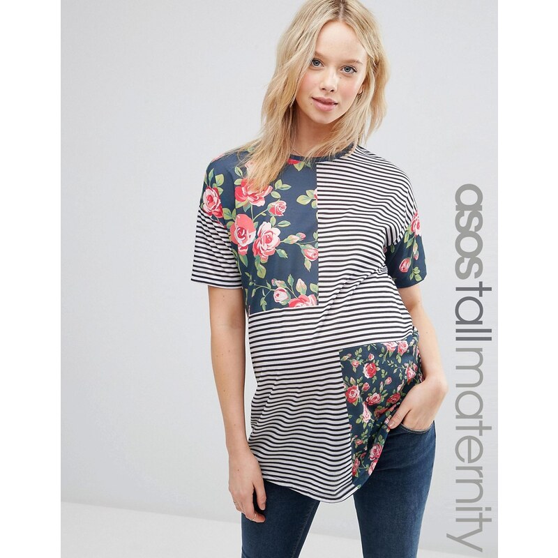 ASOS Maternity TALL - T-shirt à rayures et fleurs - Multi