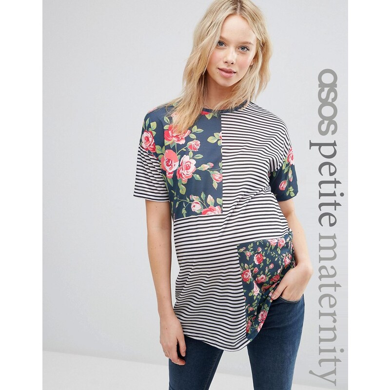 ASOS Maternity PETITE - T-shirt à rayures et motif fleuri - Multi