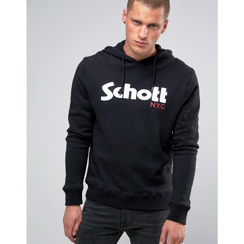 Schott - Sweat à capuche avec grand logo - Noir