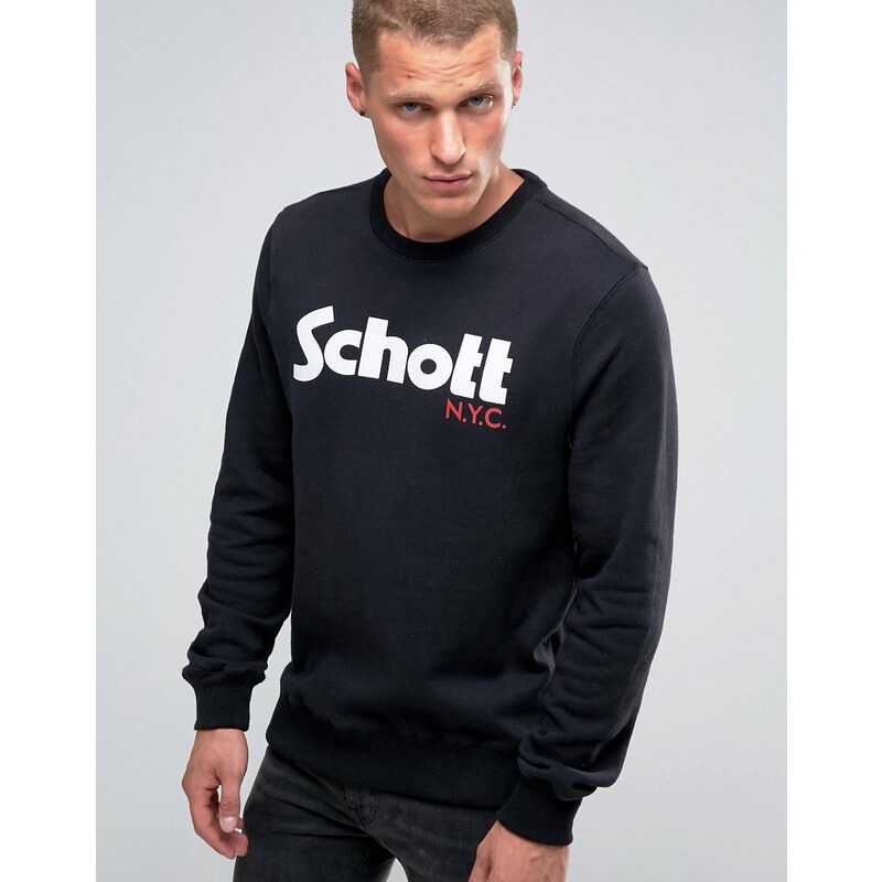 Schott - Sweat ras de cou avec grand logo - Noir