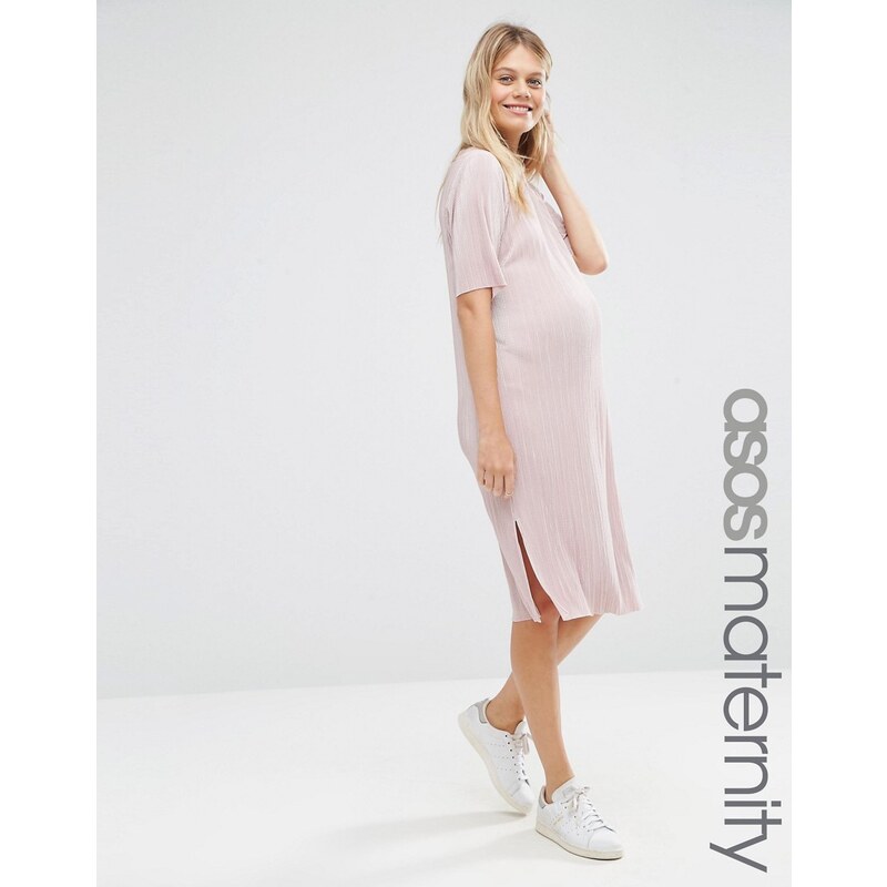 ASOS Maternity - Robe t-shirt plissée - Rose