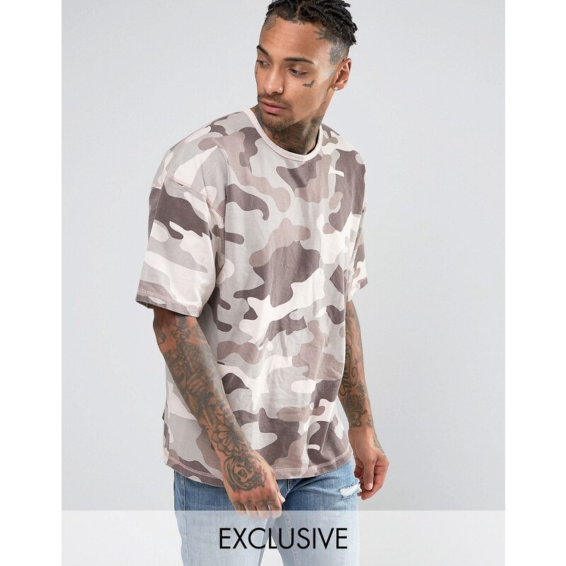 Other UK - T-shirt oversize en tissu épais à imprimé camouflage - Rose