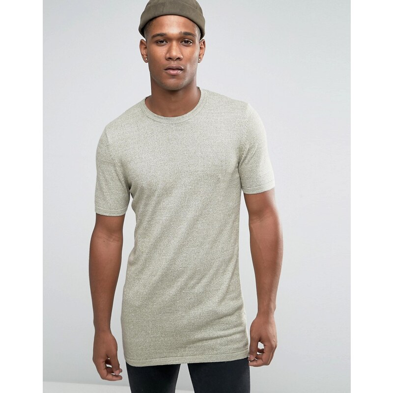 ASOS - T-shirt long moulant en maille - Vert