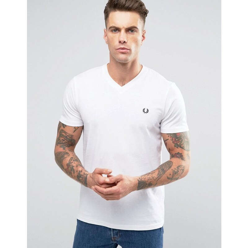 Fred Perry - T-shirt col V - Blanc - Blanc
