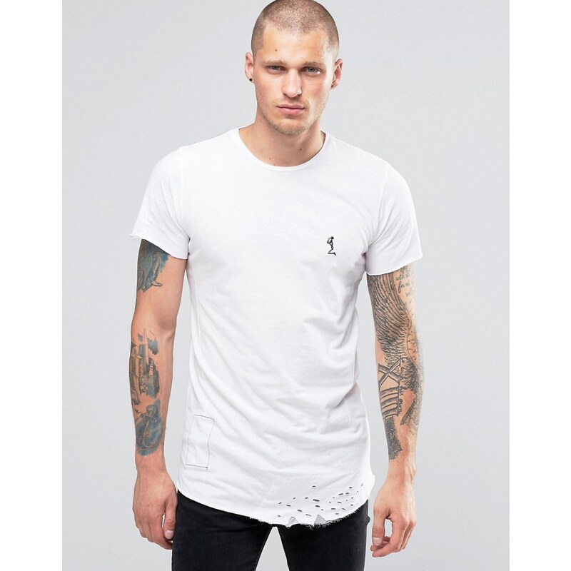 Religion - T-Shirt long avec ourlet arrondi et déchirures - Blanc