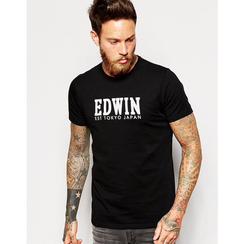 Edwin - T-shirt avec logo imprimé - Noir